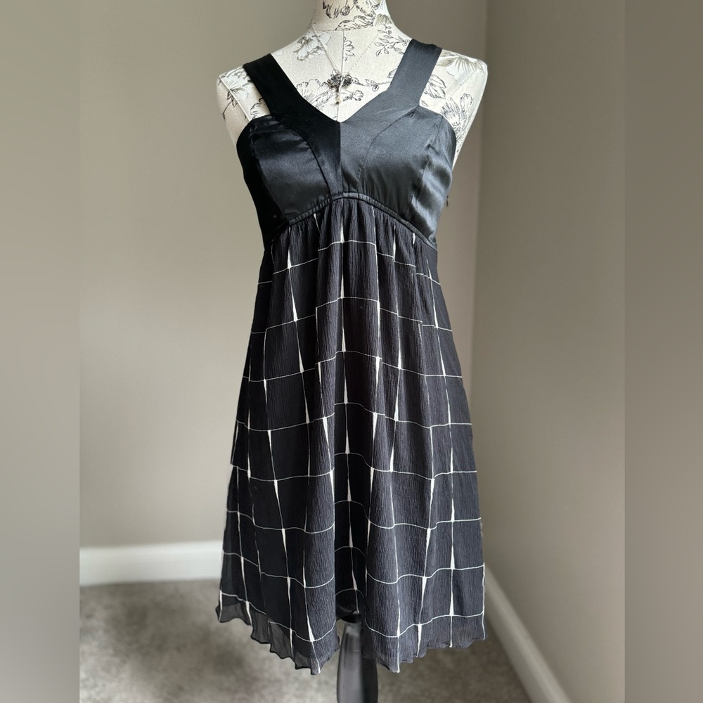 Vintage black silk empire waist babydoll mini dress